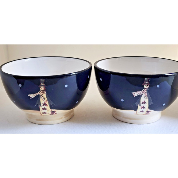 BOWLS-Cereal/Noodle-Certified Int'l-Becca Barton-Holiday -Black Cream-Snowman-2 - Picture 1 of 9